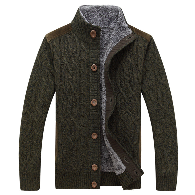 Striped stand-collar cardigan sweater