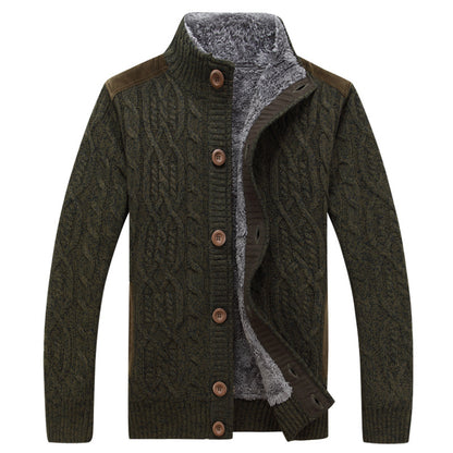 Striped stand-collar cardigan sweater