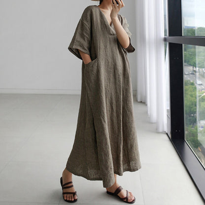 Short Sleeve Cotton Llinen Dress