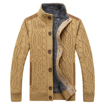Striped stand-collar cardigan sweater