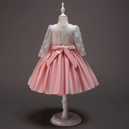 Elegant Girls Silk Bow Puffy Princess Dress