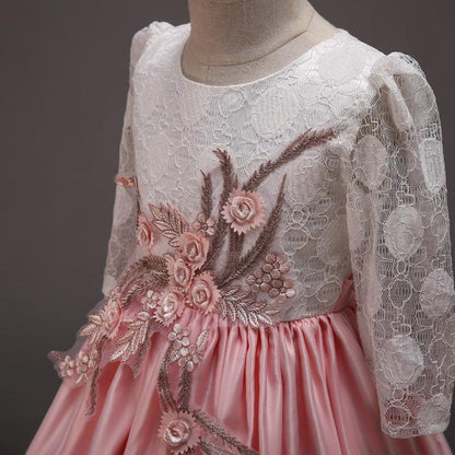 Elegant Girls Silk Bow Puffy Princess Dress
