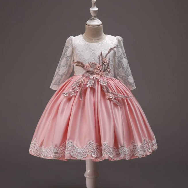 Elegant Girls Silk Bow Puffy Princess Dress