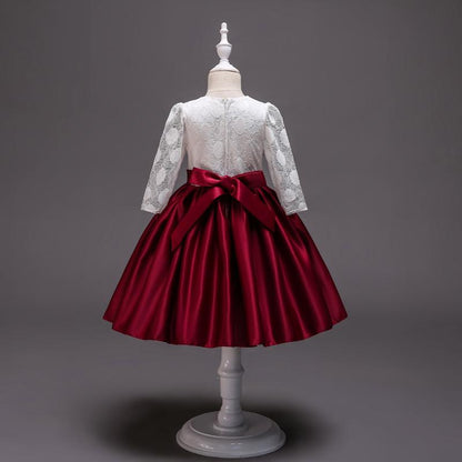 Elegant Girls Silk Bow Puffy Princess Dress