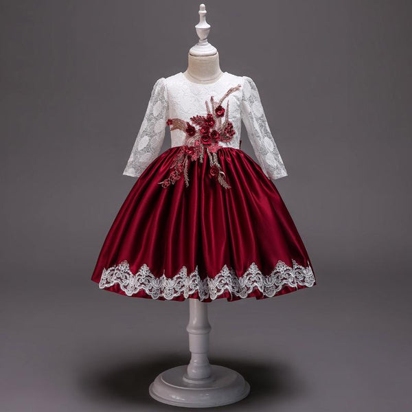 Elegant Girls Silk Bow Puffy Princess Dress