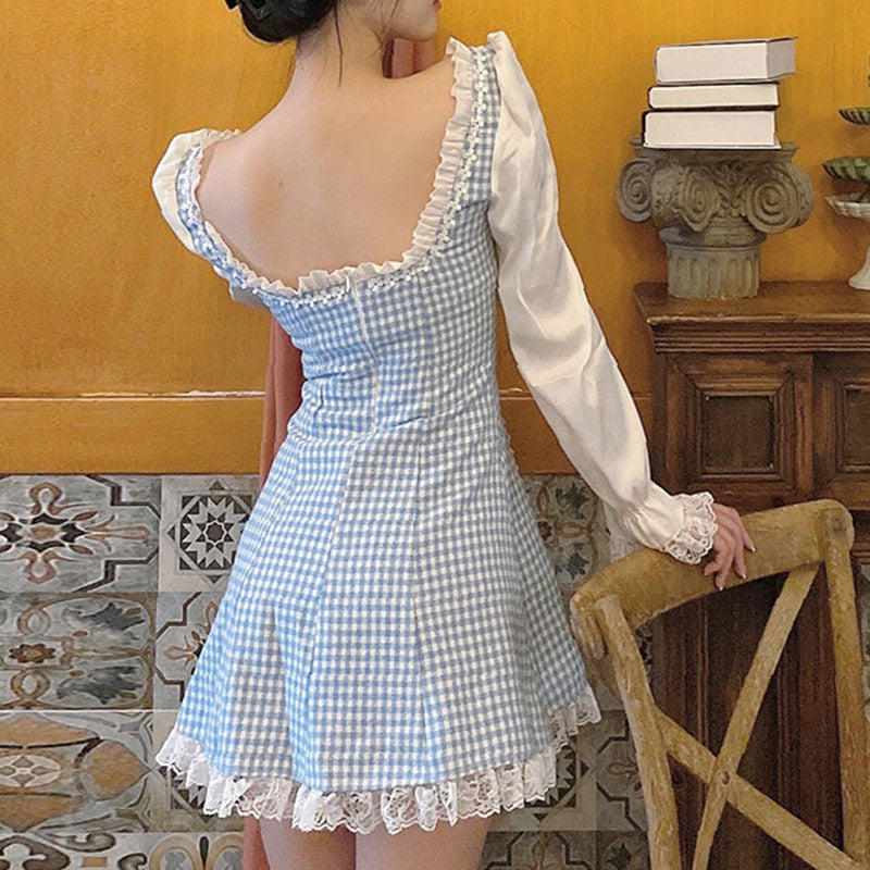 French Retro Square Collar Dress