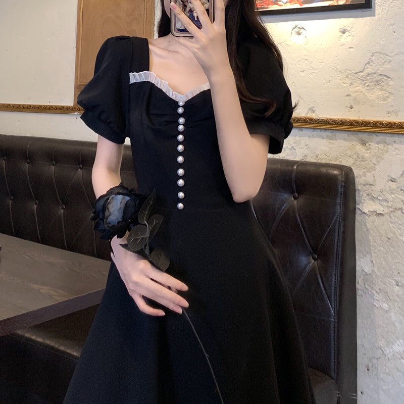 French Summer Retro Lace-up Waist Dress