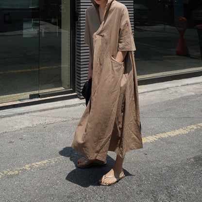 Short Sleeve Cotton Llinen Dress