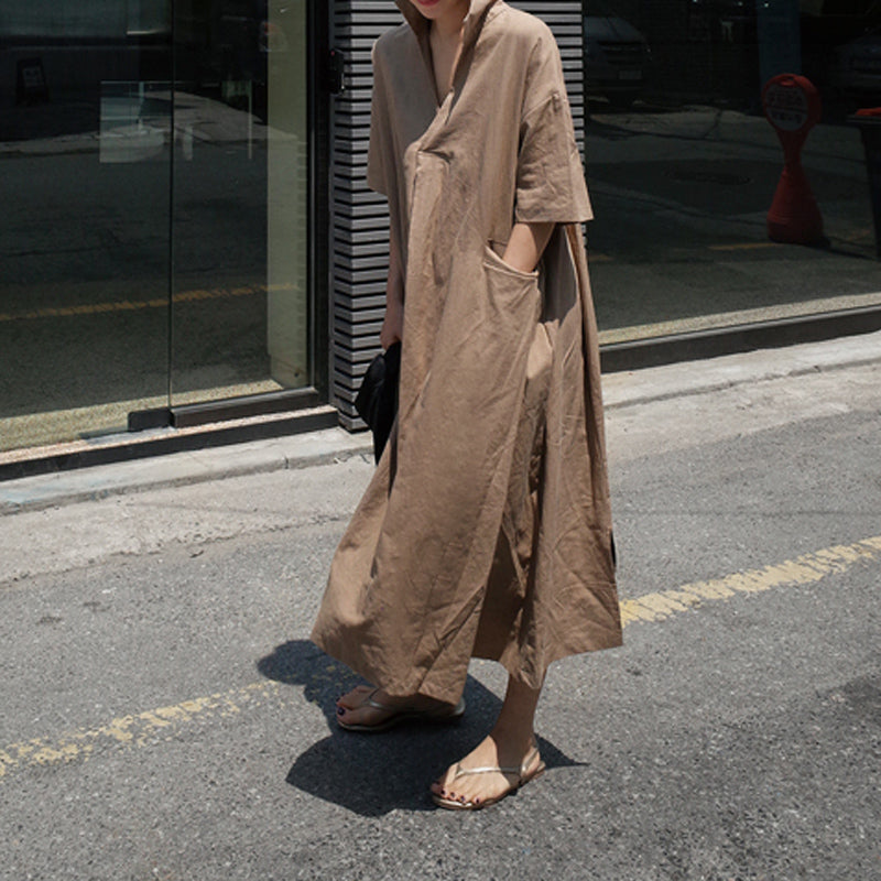 Short Sleeve Cotton Llinen Dress
