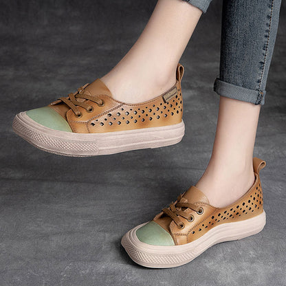 Leather Hollow Square Head Casual Shoes