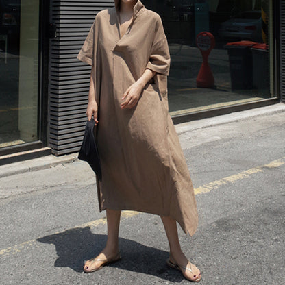 Short Sleeve Cotton Llinen Dress