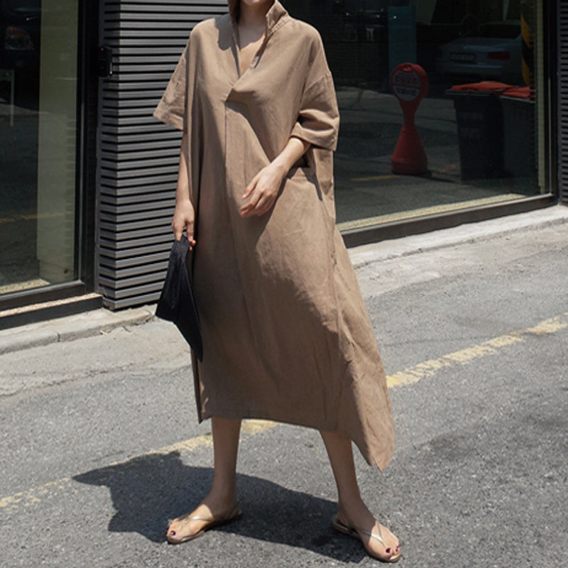 Short Sleeve Cotton Llinen Dress