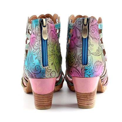 Fish Mouth Hollow Retro Handmade Symphony Gradient Sandals