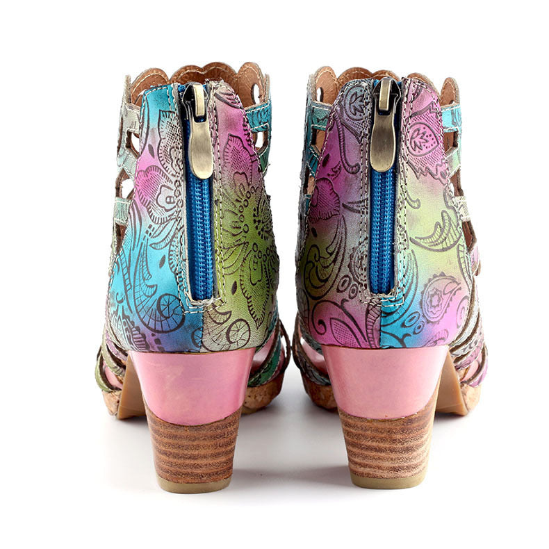 Fish Mouth Hollow Retro Handmade Symphony Gradient Sandals