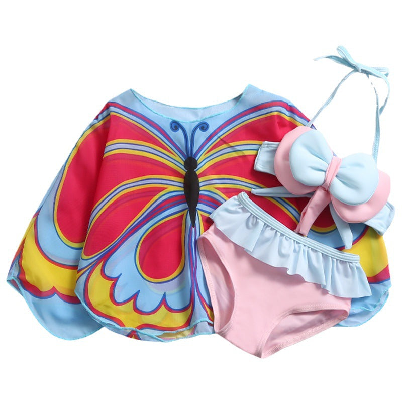 Girls Sunscreen Three-piece Swimsuit