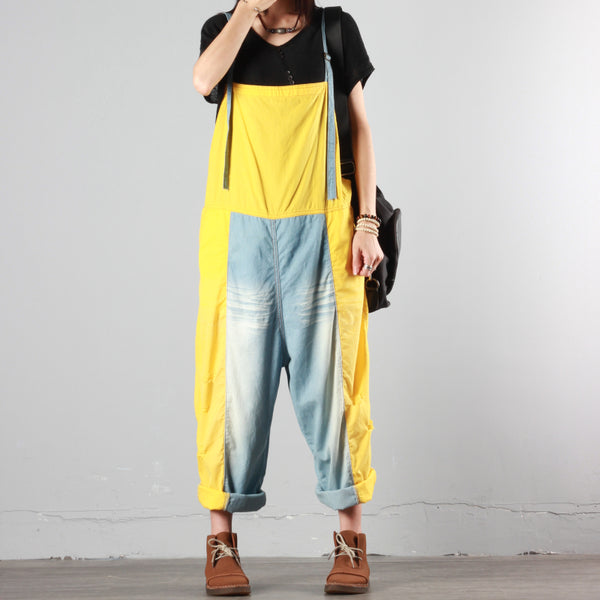 Patchwork Loose Overalls