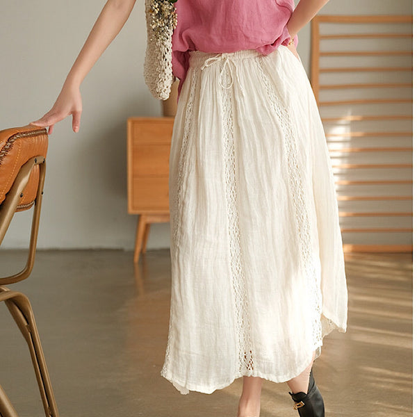 Hollow Loose Drawstring Lace Skirt