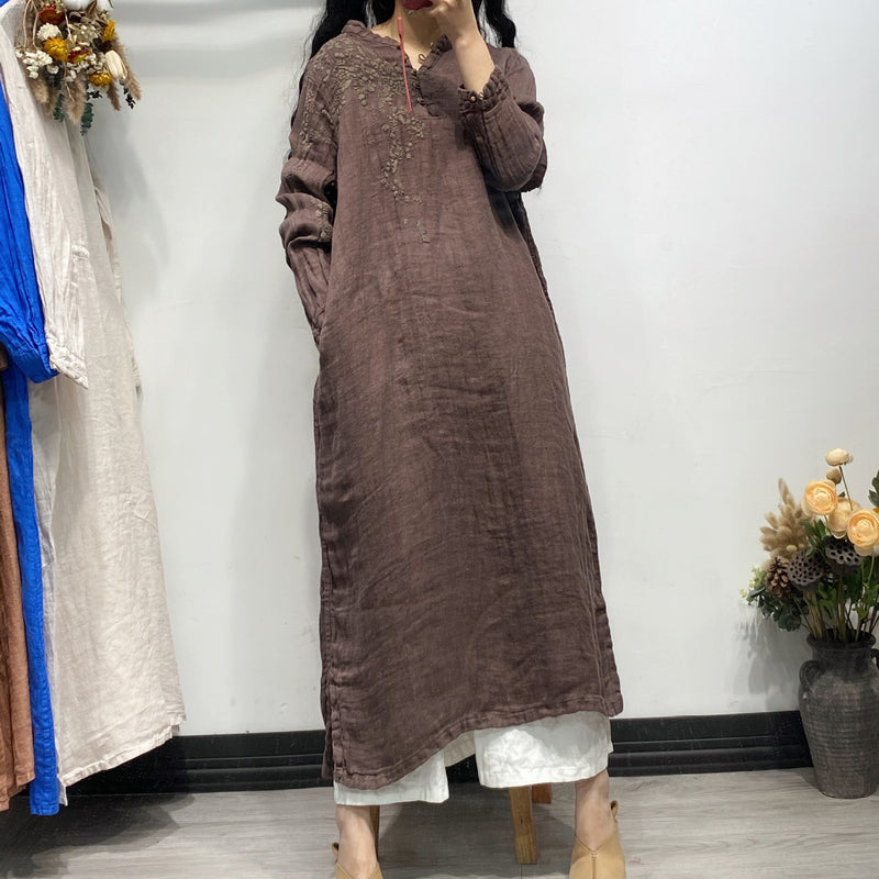 Linen Embroidery Retro Dress