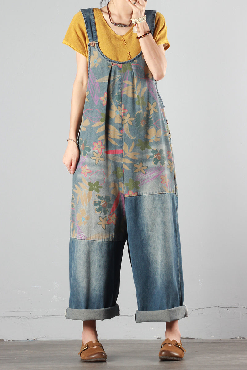 Summer Denim Print Overalls