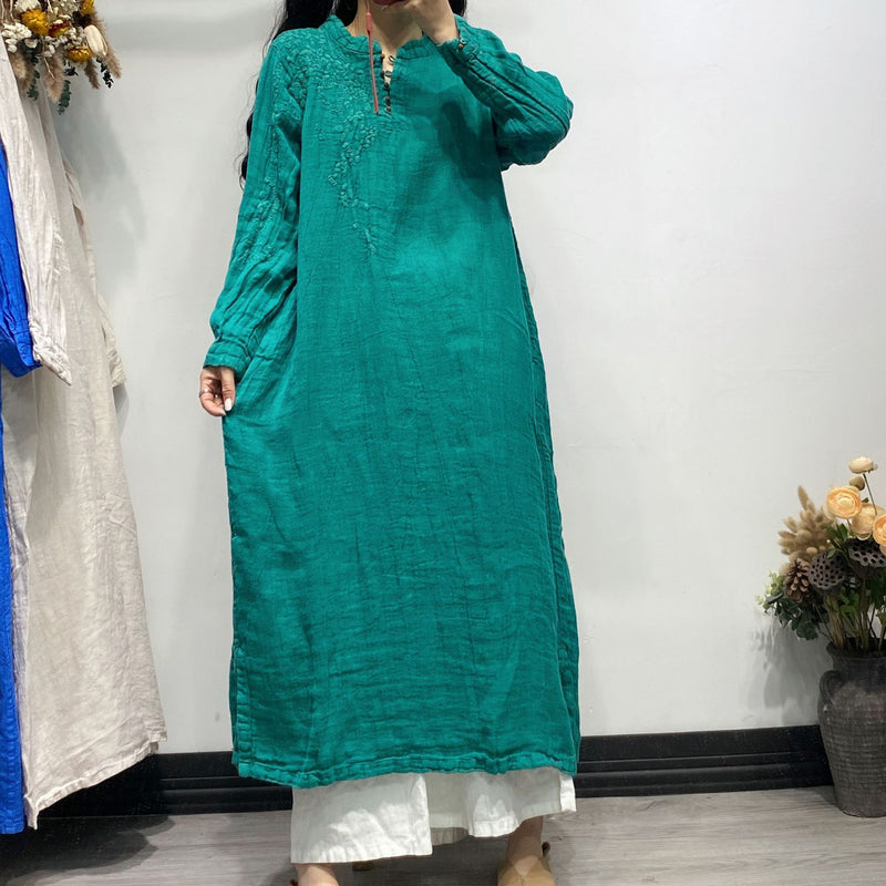 Linen Embroidery Retro Dress
