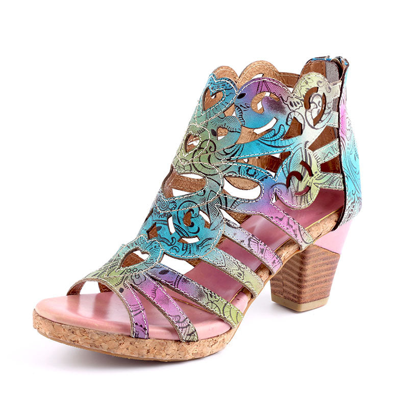 Fish Mouth Hollow Retro Handmade Symphony Gradient Sandals