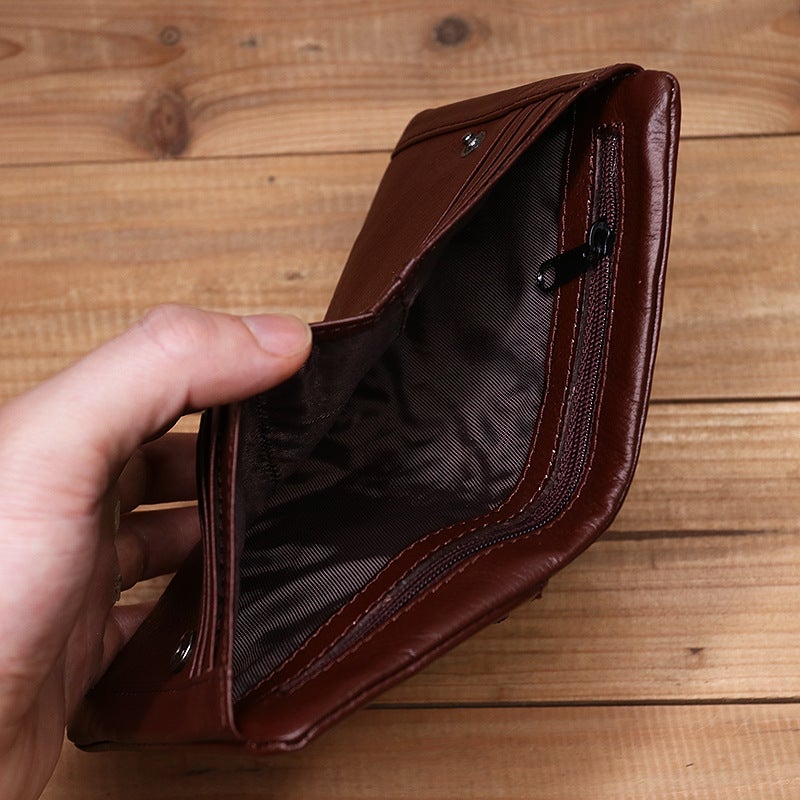 Vintage Leather Bi-fold Zipper Wallet