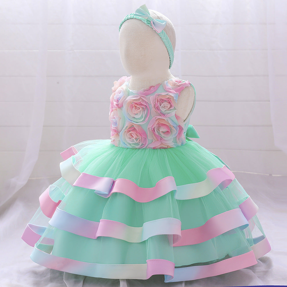 Girls Colorful Cake Fluffy Princess Dress