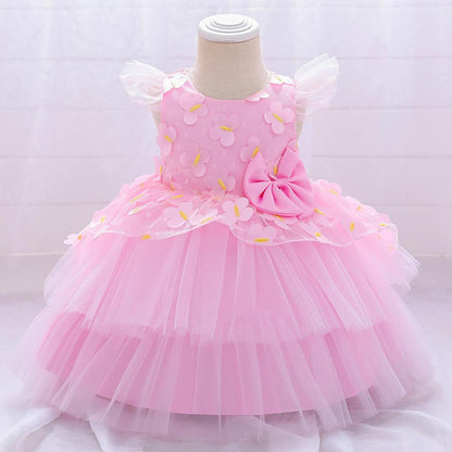 Elegant Girl Bow Fluffy Princess Dress