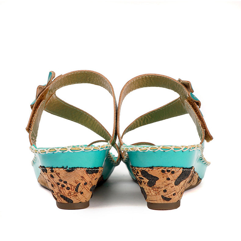Retro Handmade Floral Wedge Flip Flops Sandals