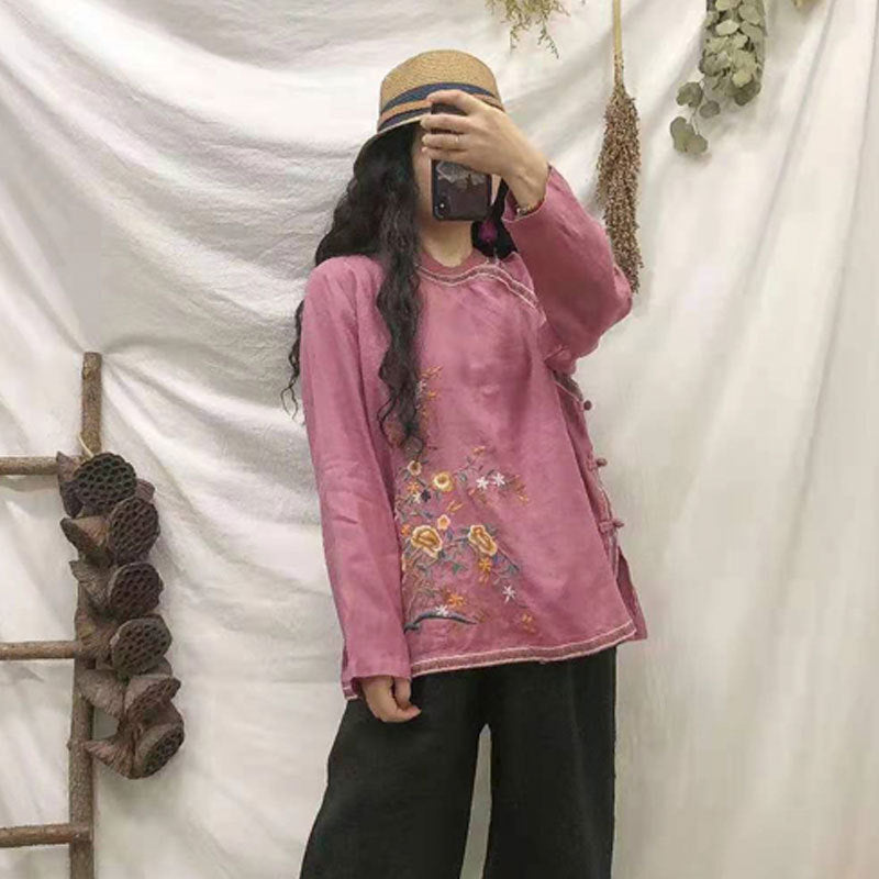 Linen Ethnic Style Blouse Retro Loose Cardigan