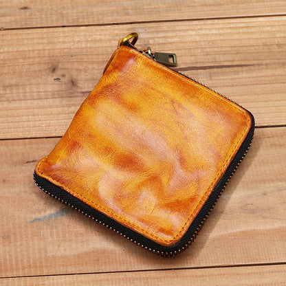 Retro Handmade Zipper Leather Wallet