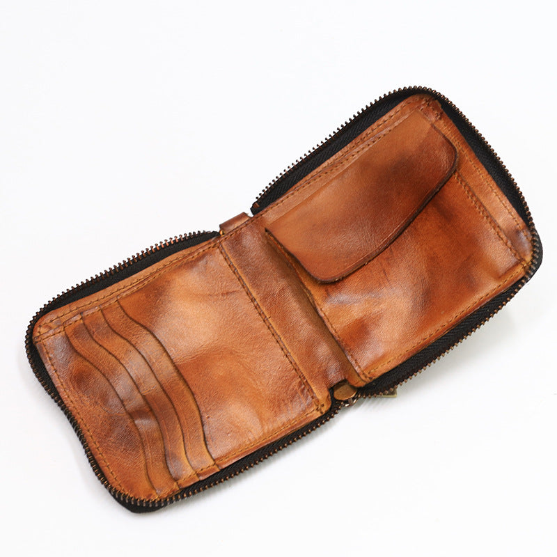 Retro Handmade Zipper Leather Wallet