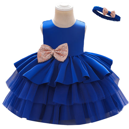 Girls V-neck Cake Princess Dress