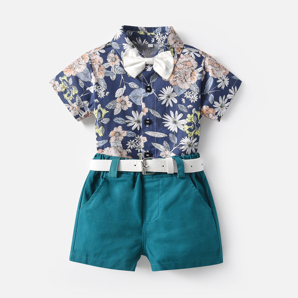 Two-piece Summer Flower Short-sleeved Shirt + Shorts