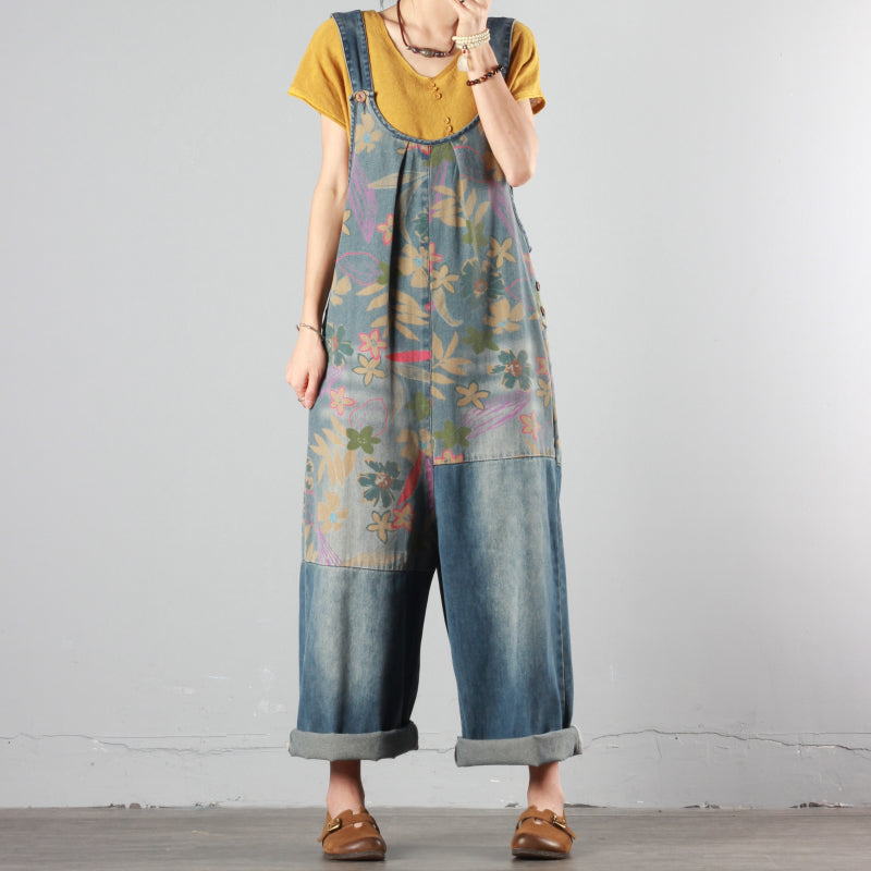 Summer Denim Print Overalls