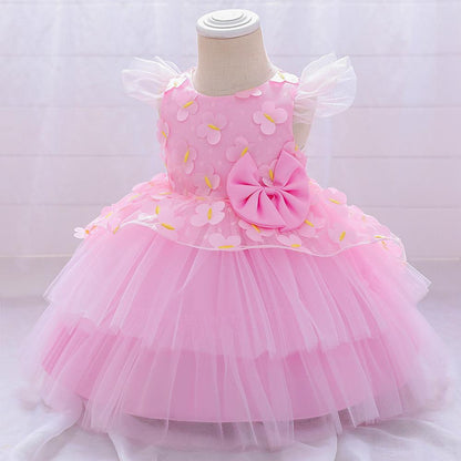 Elegant Girl Bow Fluffy Princess Dress