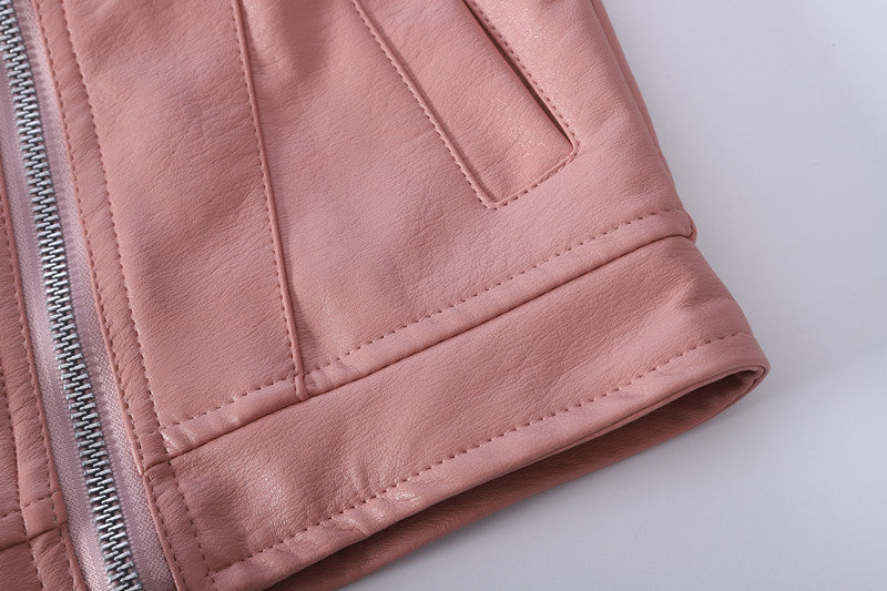 Children's Lapel PU Leather Jacket