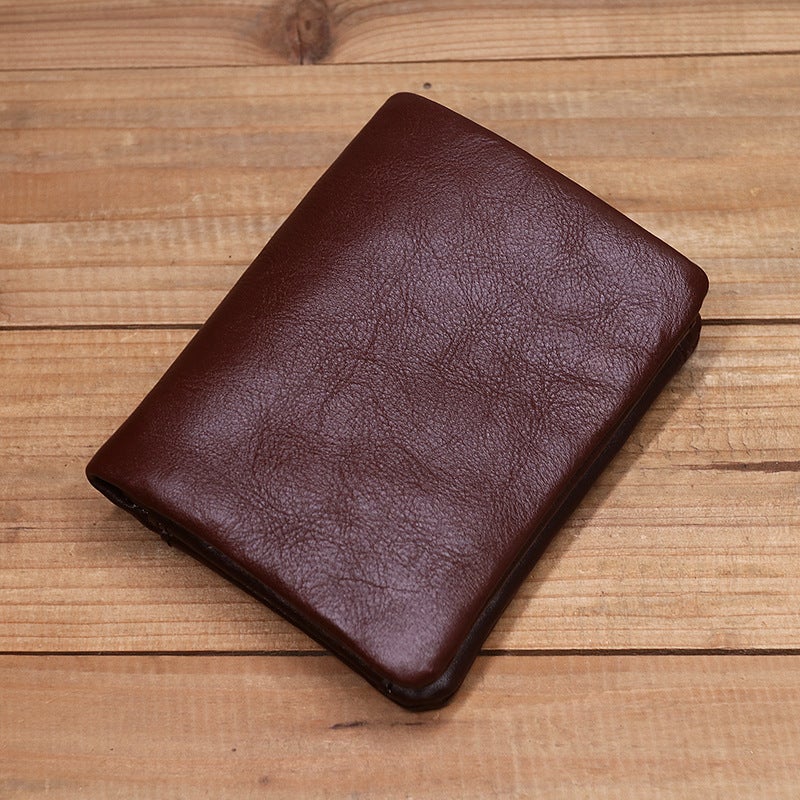 Vintage Leather Bi-fold Zipper Wallet