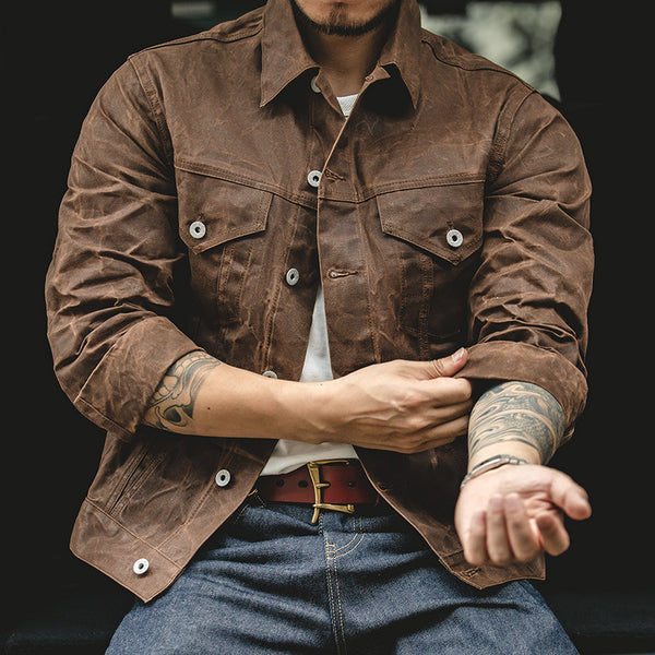 American Retro Men's Canvas Oil Wax Jacket