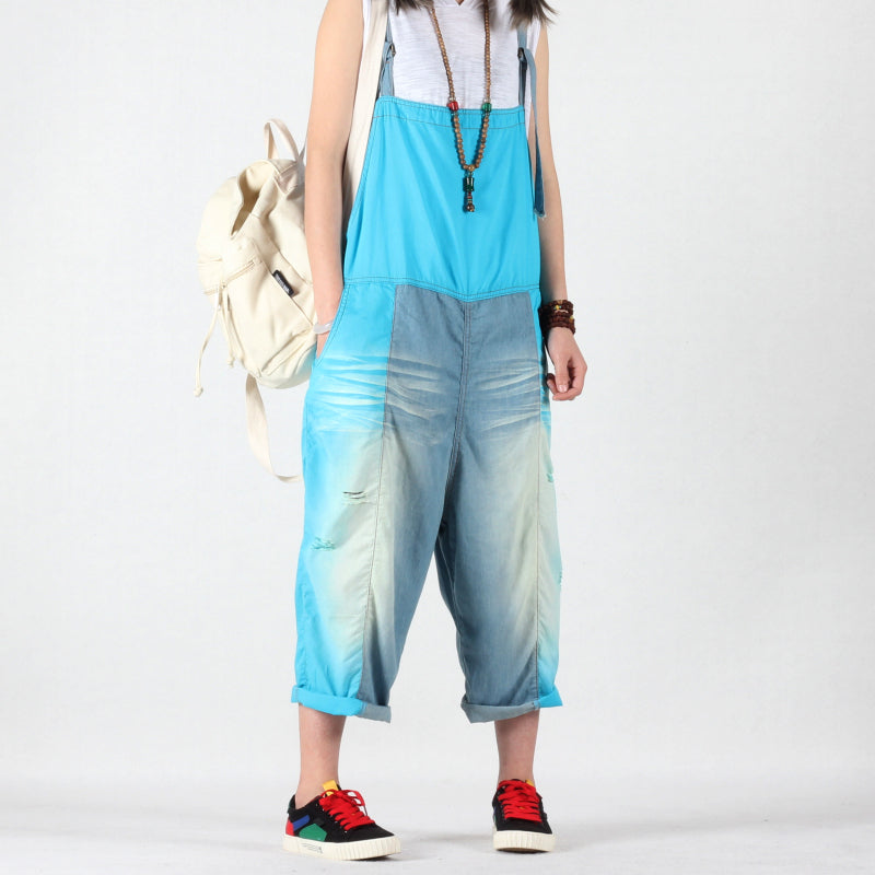 Patchwork Loose Overalls