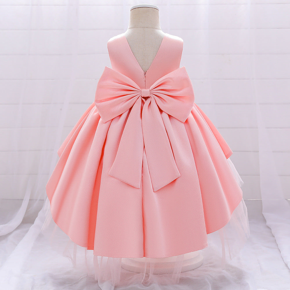 Elegant Girl Bow Tail Princess Dress