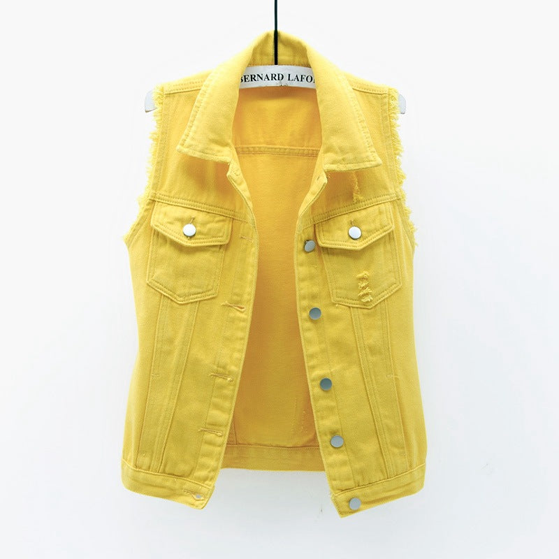 Multicolor Denim Vest Sleeveless Jacket