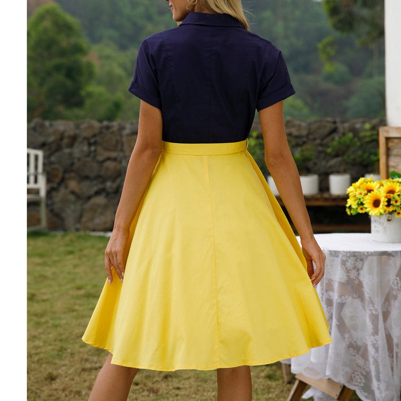 1950s Retro Lapel Puffy Dress