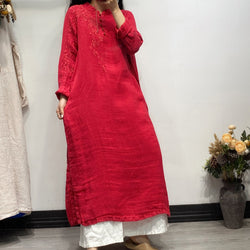 Linen Embroidery Retro Dress