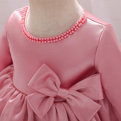 Lovely Princess Back Big Bow Fluffy Long Sleeve Dress