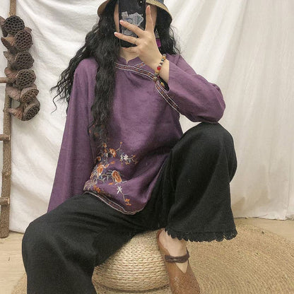 Linen Ethnic Style Blouse Retro Loose Cardigan