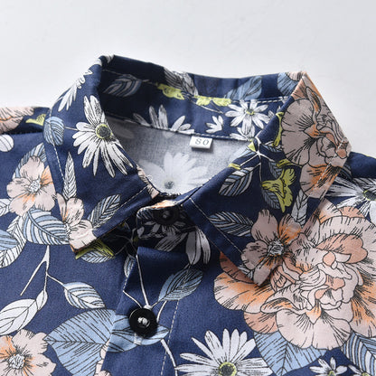 Two-piece Summer Flower Short-sleeved Shirt + Shorts