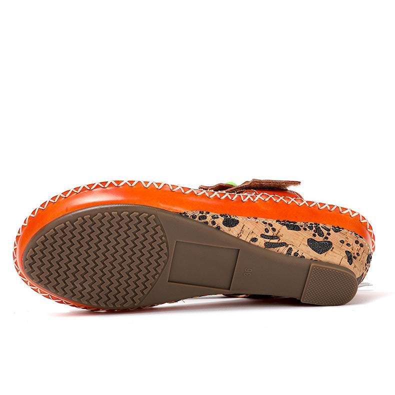 Retro Handmade Floral Wedge Flip Flops Sandals