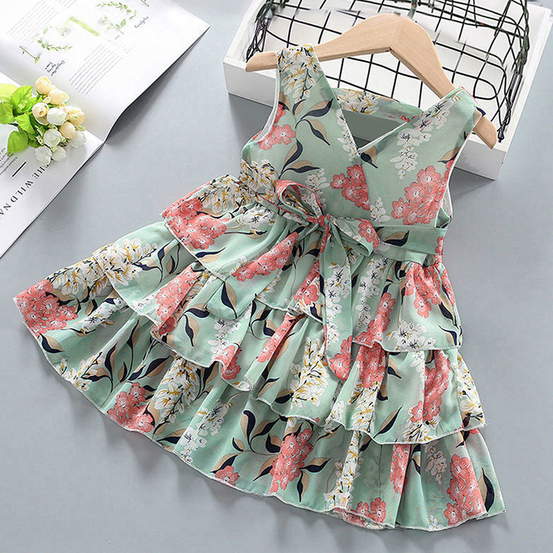 Summer V-neck sleeveless Printing Dress