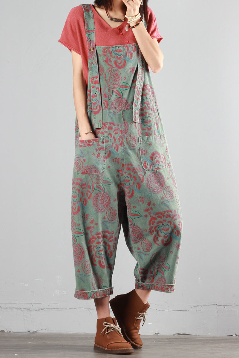 Summer Thin Retro Print Overalls